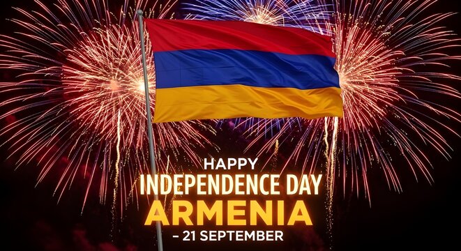 Happy independence day armenia with armenian flag and fireworks celebration - Powered by Adobe