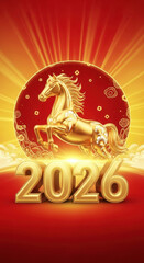 Golden 2026 Year of the Horse 3 D Material