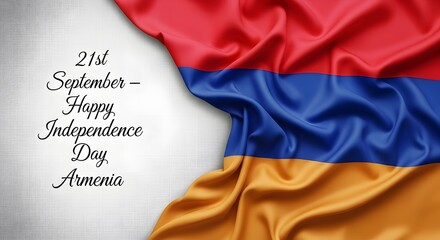 Armenian flag waving on independence day with text celebration