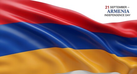 Waving armenian flag with text celebrating independence day