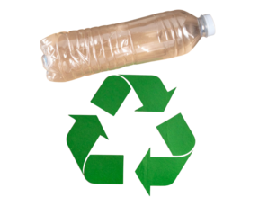 Crushed Plastic Bottle with Recycling Symbol and Cardboard Isolated on Transparent Background PNG