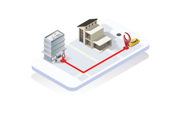 Isometric illustration City taxi device app, isometrics 3d Vector illustration