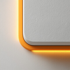 Minimalist Tech Background with Raised Square and Orange Illuminated Edge. White Surface with Embossed 3D Shape. 3D Render.