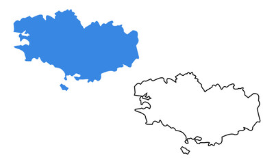 Brittany, map of administrative division, region, of France. Map with detailed outline and blue silhouette	