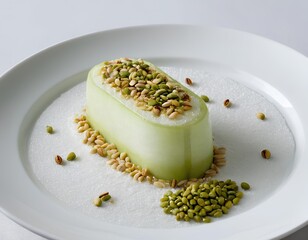 Pistachio Panna Cotta with Crushed Nuts and Elegant Plating