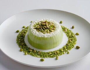 Pistachio Panna Cotta with Crushed Nuts and Elegant Plating