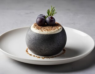 Black Sesame Mousse with Coconut Cream and Seed Garnish