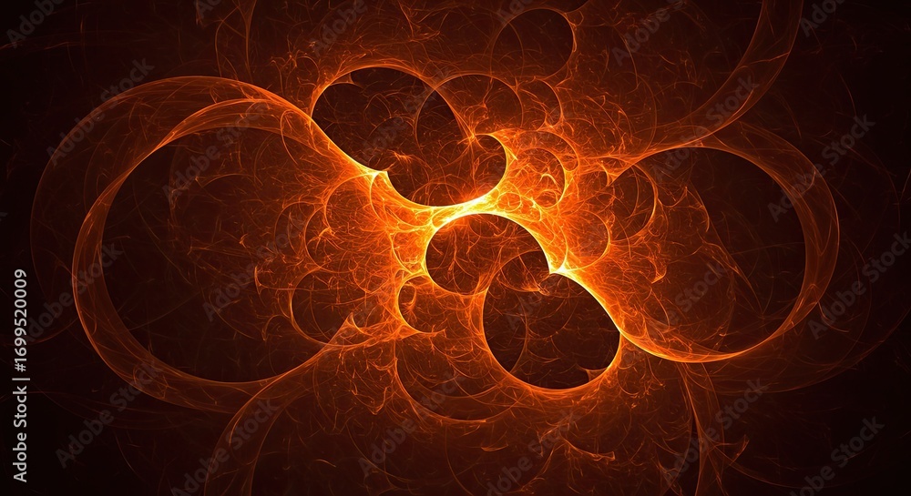 Poster fiery orange abstract pattern with glowing swirls on dark background