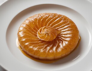 Caramel Flan with Swirl Pattern and Fresh Herb Garnish