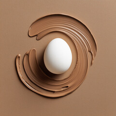 Top view of white egg isolated on brown creative abstract. 