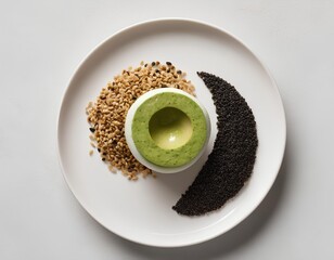 Matcha Dessert Sphere with Black Sesame Crumble and Toasted Seeds