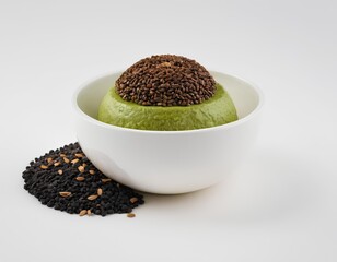Matcha Dessert Sphere with Black Sesame Crumble and Toasted Seeds