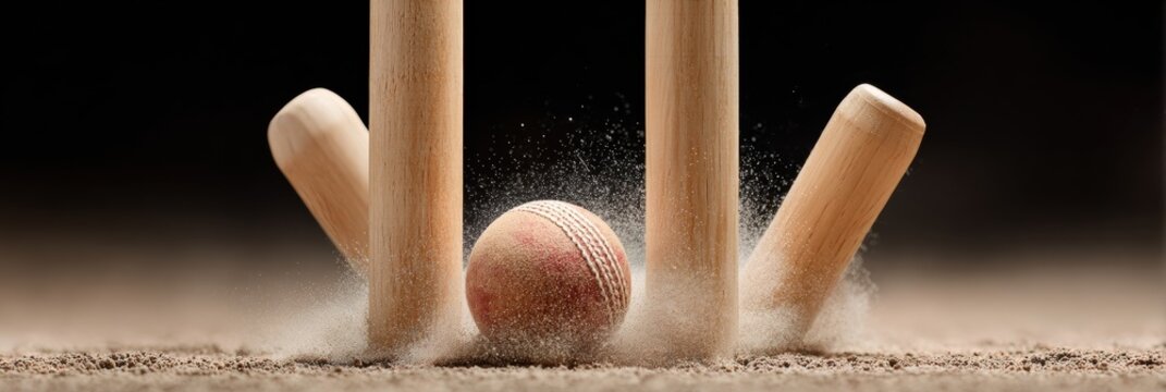 Premium High-Quality Cricket Ball Hitting Wicket Stumps with Airborne Bails Modern Authentic Sporting Impact for Millennial Marketing and Social Media Campaigns