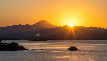 Golden sun setting on water
