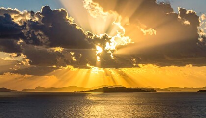 Golden sun rays break clouds
