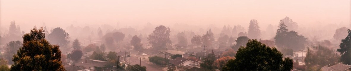 Fototapeta premium Professional Urban Air Quality Crisis with Thick Smoke and Evacuation Urgency Authentic Environmental Disaster Content for Corporate and Social Media Campaigns