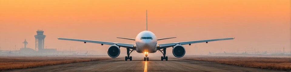 Fototapeta na wymiar Professional Commercial Airliner Taxiing at Sunset Airport Runway Authentic Global Travel Experience for Millennial Marketing and Advertising Campaigns