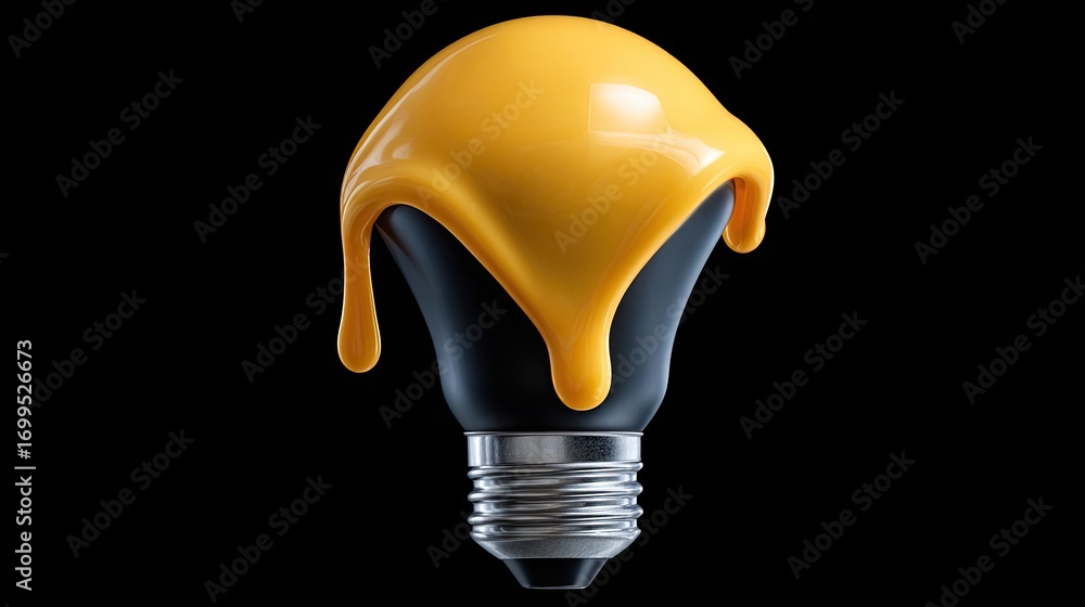Poster creative light bulb explodes with colorful paint concept. a creative light bulb dripping with vivid 