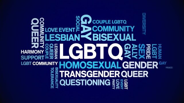 LGBTQ animated word cloud-text design animation tag kinetic typography seamless loop.