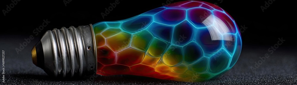 Poster creative light bulb explodes with colorful paint concept. a vibrant, colorful light bulb showcasing 