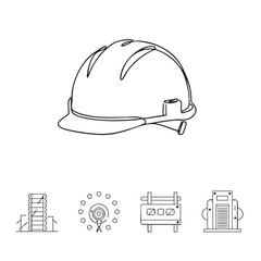 Fototapeta premium The image features a detailed black and white line art illustration of a protective hard hat, symbolizing safety, construction, and industrial work environments.