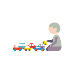 Minimalist Illustration of a Child Playing with Toy Cars, Promoting Early Development and Creative Play for Children's Educational Resources