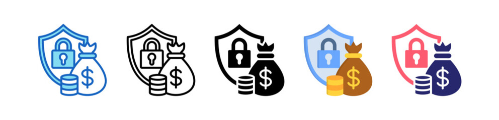 Financial Security Multiple Style Icon Set Collection. 