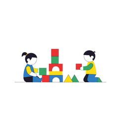 Minimalist Illustration of Children Building with Blocks, Promoting Early Childhood Education and Creative Playtime Activities for Young Kids