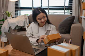 this businesswoman own a small business, sme, she is working in online business to sell her...