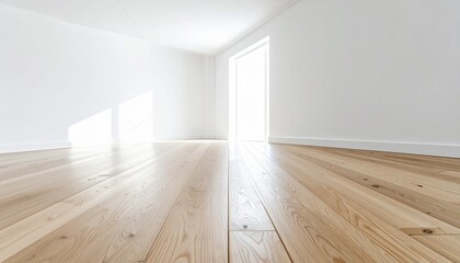 Naklejka premium Bright Empty Room White Walls Natural Wooden Floor