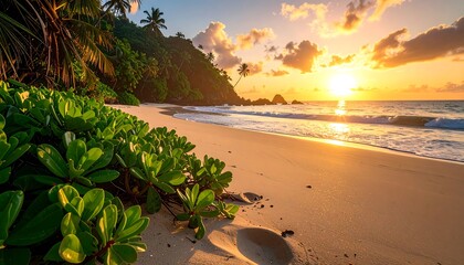Tropical beach golden glow