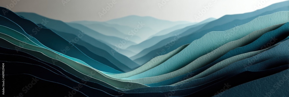 Poster colorful paper layers create a three-dimensional landscape resembling rolling hills in a serene envi