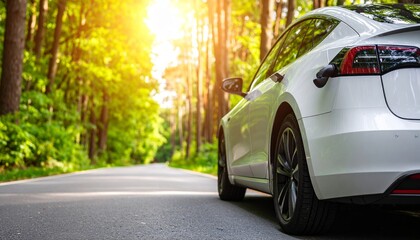 Fototapeta premium Electric Vehicle on Forest Road
