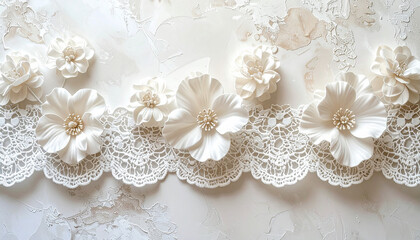 Elegant White Lace and Floral Border with Subtle Textured Background delicate