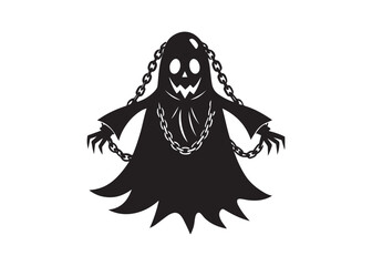 Haunted ghost in chains spooky floating silhouette Halloween horror vector.
