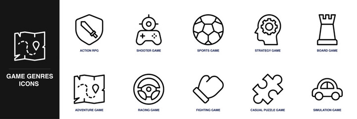 Game Genres Line Icon Set
