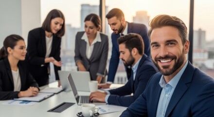 Fototapeta premium Corporate team collaboration and achievement