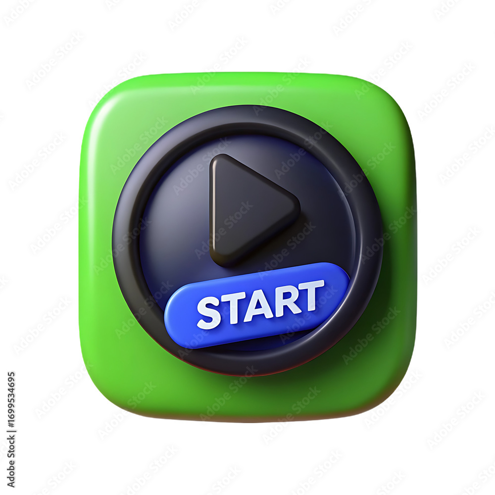 Aufkleber modern green play button icon with start label for digital media and user interface design transpare