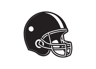 Protective American football helmet silhouette icon in solid black vector illustration.