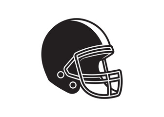 Protective American football helmet silhouette icon in solid black vector illustration.
