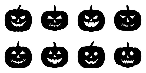 ハロウィン　パンプキン　かぼちゃ　ジャックオーランタン　シルエット　セット　ベクター　イラスト