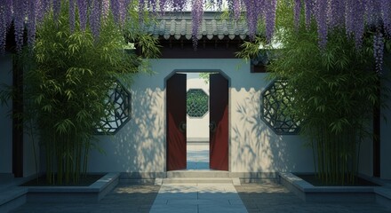 Oriental courtyard gate