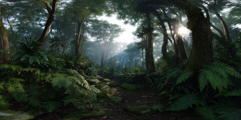 Enchanting hdr panorama of a lush forest in nature captured in a serene environment with a vibrant viewpoint