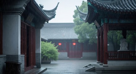 Courtyard in the misty rain of Jiangnan