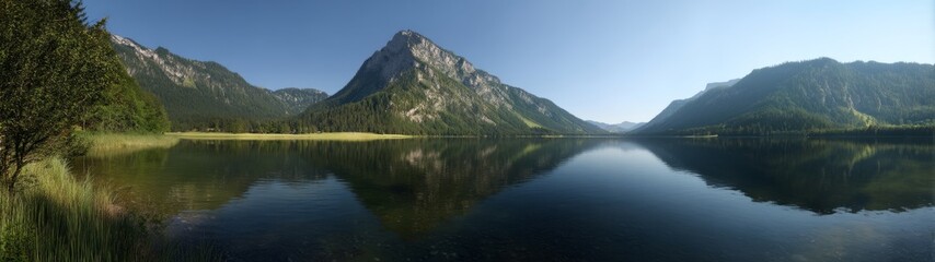 Scenic hdr panoramic landscape mountain lake
