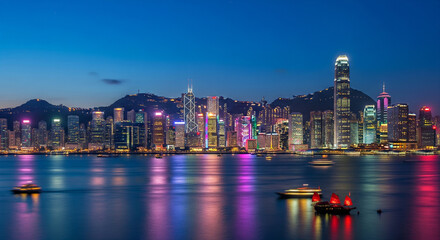 Fototapeta premium Hong Kong Skyline with Victoria Harbour at Night