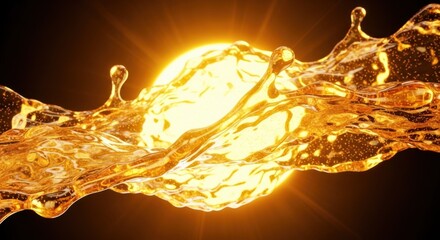 Moment of golden liquid splashing