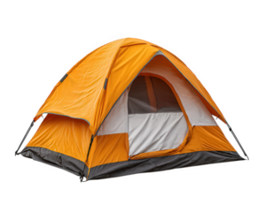Orange camping tent outdoor shelter waterproof fabric portable lightweight modern design adventure travel hiking isolated on transparency background excitement for nature exploration