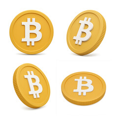 Bitcoin BTC Cryptocurrency 3D Coin Isolated on Transparent Background