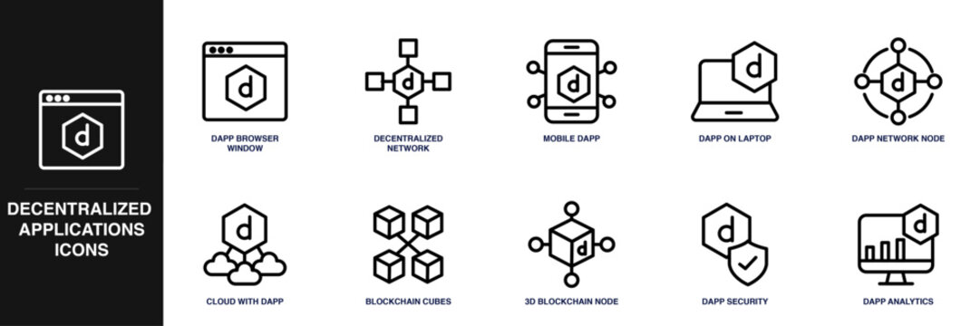 Decentralized Applications Line Icon Set